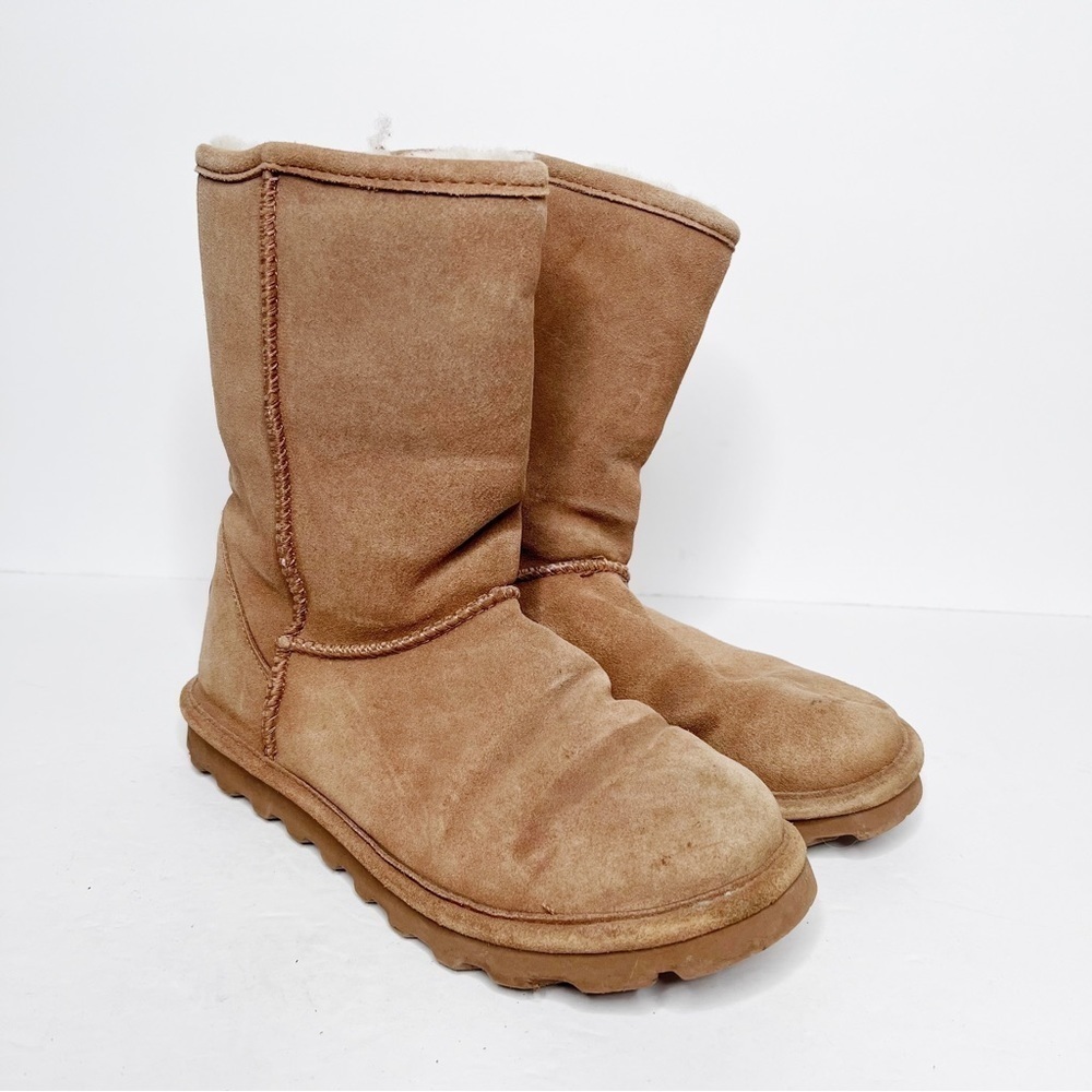 Bearpaw Eva Sherpa Short Boots Sherpa Lined Suede Tan Size 8 Women’s Winter Snow